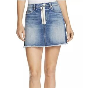 Blank NYC Zip Detail Frayed Denim Jean Skirt 29 Blue Casual Whiskered Faded Mini